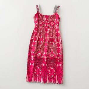 BCBGMAXAZRIA Alese Red Geometric Lace Midi Dress Sleeveless Cocktail Size 8